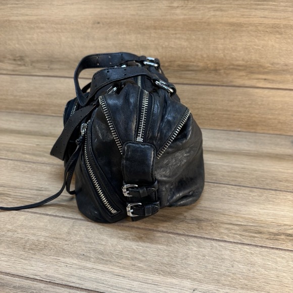 L.A.M.B. Gwen Stefani Black Leather Satchel Handbag‎ Zippers Purse - Picture 6 of 10